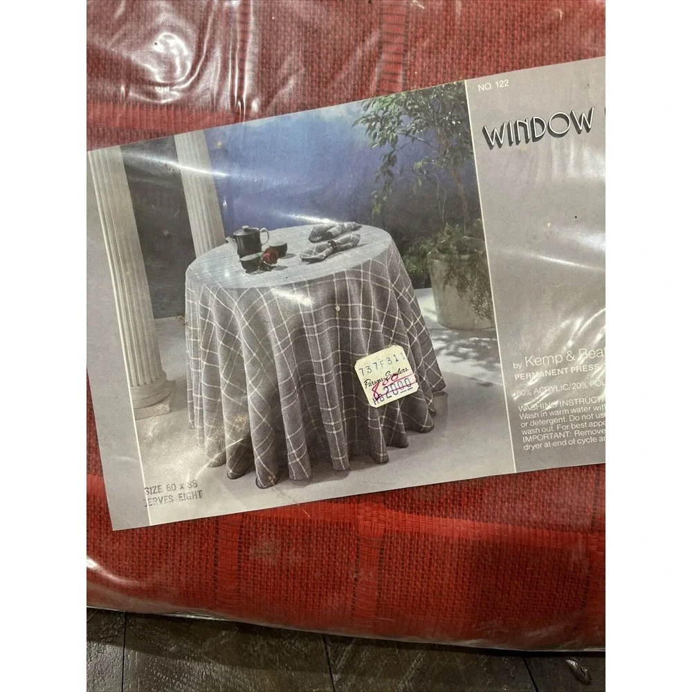 Vintage KEMP & BEATLEY‎ Red Window Pane Tablecloth 60 X 88 Polyester Acrylic NOS